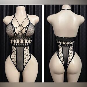 NEW Sexy Black Fishnet Lingerie Cut Out Bodysuit